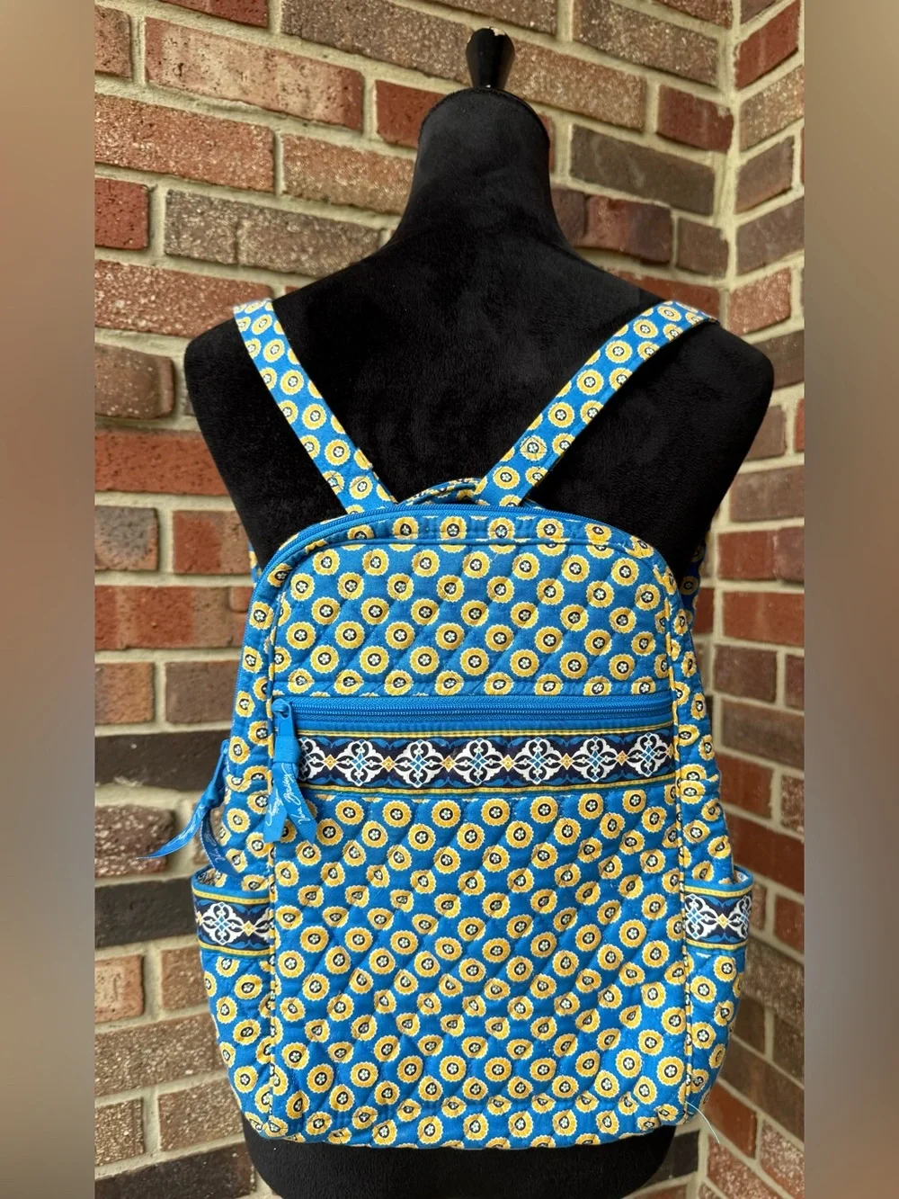 Vera Bradley Riviera Blue Yellow Patterned Women's Quilted Backpack